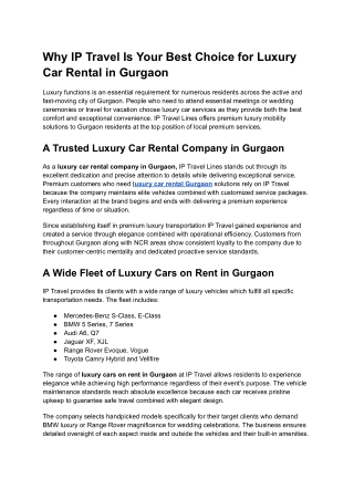 Why IP Travel Is Your Best Choice for Luxury Car Rental in Gurgaon