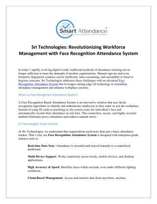 Sri Technologies Revolutionizing Workforce Management with Face Recognition Attendance System