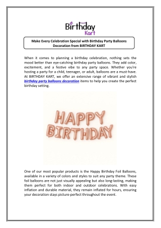 Explore Birthday Party Balloons at BIRTHDAY KART