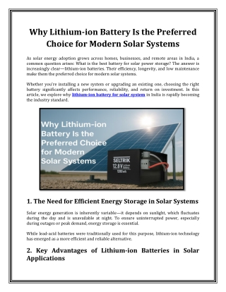 Why Lithium-ion Battery Is the Preferred Choice for Modern Solar Systems