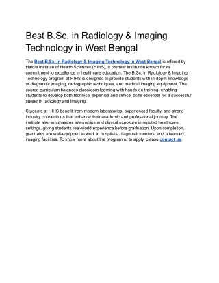 Best B.Sc. in Radiology & Imaging Technology in West Bengal
