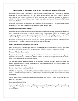 Volunteering in Singapore- How to Get Involved and Make a Difference