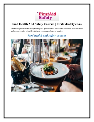 Food Health And Safety Courses Firstaidsafety.co.uk