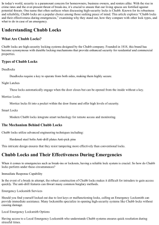 Chubb locks and their effectiveness during emergencies.