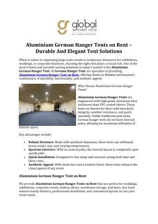 Aluminium German Hanger Tents on Rent – Durable And Elegant Tent Solutions