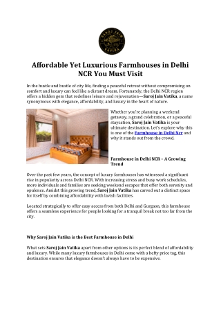 Affordable Yet Luxurious Farmhouses in Delhi NCR You Must Visit