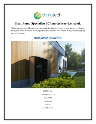 Heat Pump Specialists Clima-techservices.co.uk