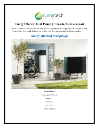 Energy Effecient Heat Pumps Clima-techservices.co.uk