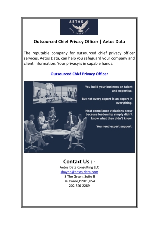 Outsourced Chief Privacy Officer  Aetos Data