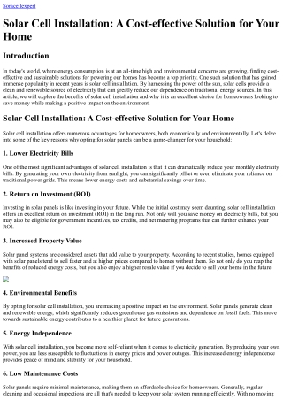 Solar Cell Installation A Cost-effective Solution for Your Home
