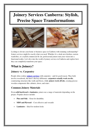 Joinery Services Canberra Stylish, Precise Space Transformations