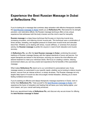 Experience the Best Russian Massage in Dubai at Reflections Ptc