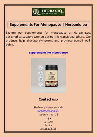Supplements For Menopause Herbaniq.eu