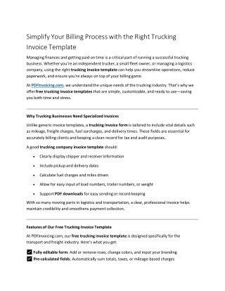 Simplify Your Billing Process with the Right Trucking Invoice Template