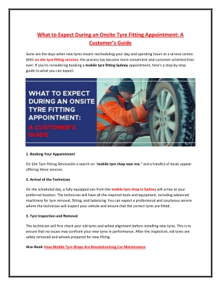 What to Expect During an Onsite Tyre Fitting Appointment: A Customer’s Guide
