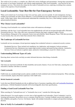 Local Locksmiths: Your Best Bet for Fast Emergency Services
