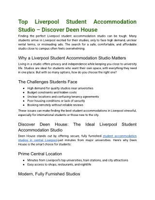 Top Liverpool Student Accommodation Studio – Discover Deen House