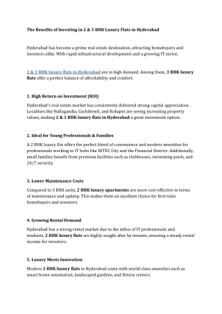 The Benefits of Investing in 2 & 3 BHK Luxury Flats in Hyderabad