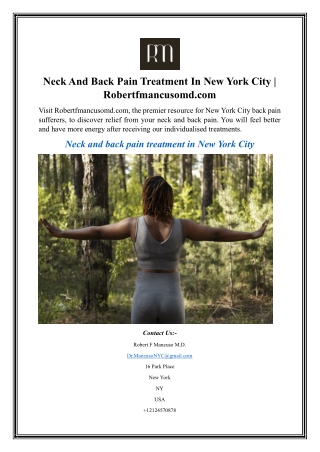 Neck And Back Pain Treatment In New York City  Robertfmancusomd