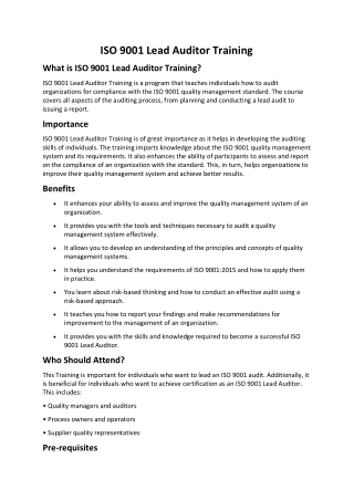 ISO 9001 Lead Auditor Training