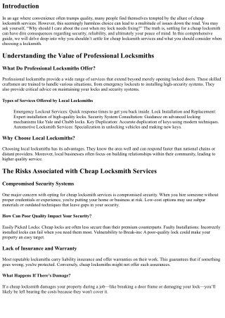 Why You Shouldn't Settle for Cheap Locksmith Services