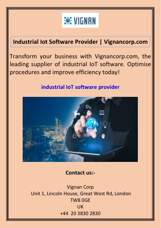 Industrial Iot Software Provider Vignancorp.com
