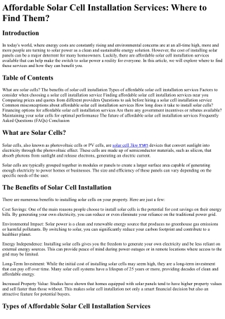 Affordable Solar Cell Installation Services Where to Find Them