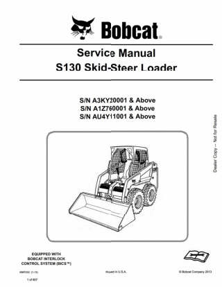 BOBCAT S130 SKID STEER LOADER Service Repair Manual Instant Download (SN AU4Y11001 and Above)