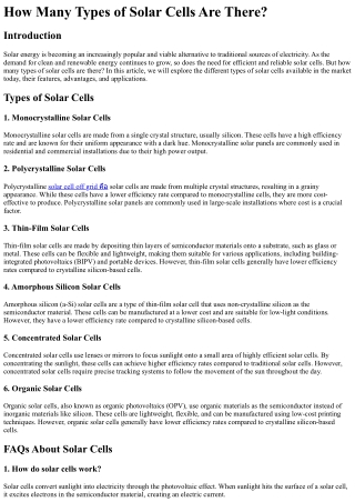 How Many Types of Solar Cells Are There