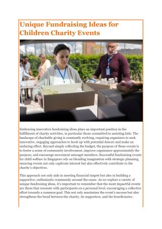 Unique Fundraising Ideas for Children Charity Events