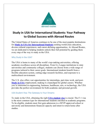 Study in USA for International Students Your Pathway to Global Success with Abroad Routes