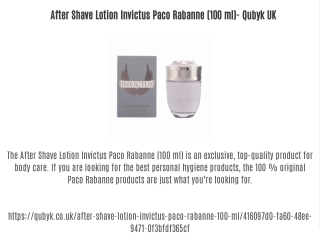 After Shave Lotion Invictus Paco Rabanne (100 ml) - Qubyk UK