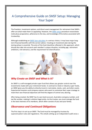 A Comprehensive Guide on SMSF Setup Managing Your Super