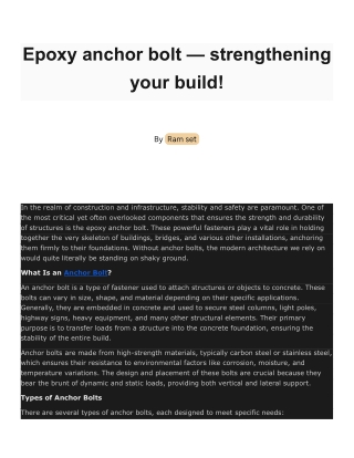 Epoxy anchor bolt — strengthening your build!
