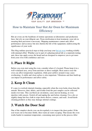 How to Maintain Your Hot Air Oven for Maximum Efficiency
