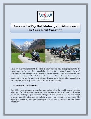 Reasons To Try Out Motorcycle Adventures In Your Next Vacation