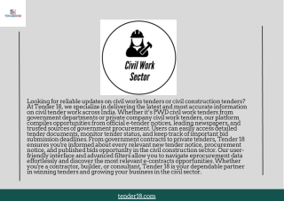 Civil Works Tenders | Find Latest Projects | Tender18