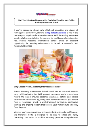 Explore Now the Best Play School Franchise Cost