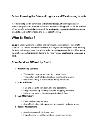 Emiza: Powering the Future of Logistics and Warehousing in India