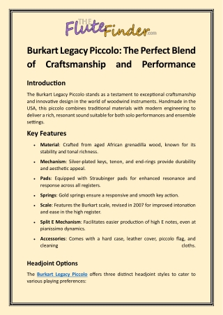 Burkart Legacy Piccolo The Perfect Blend of Craftsmanship and Performance