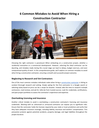 6 Common Mistakes to Avoid When Hiring a Construction Contractor