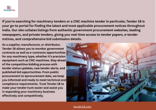 Machinery Tenders | Latest Updates | Tender18 InfoTech