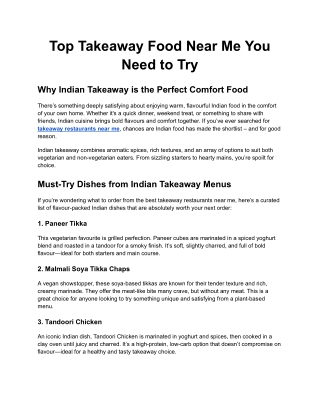 Top Takeaway Food Near Me You Need to Try