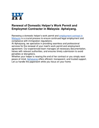 Renewal of Domestic Helper