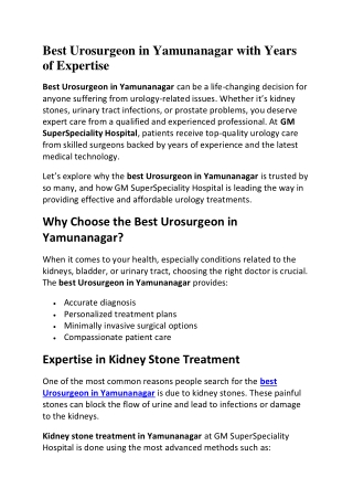 Best Urosurgeon in Yamunanagar with Years of Expertise