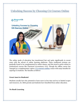Unlocking Success by Choosing CA Courses Online