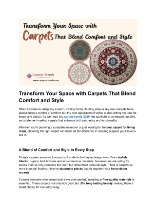 Transform Your Space with Carpets That Blend Comfort and Style