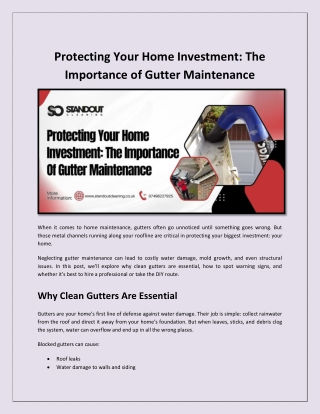 Protecting Your Home Investment: The Importance Of Gutter Maintenance