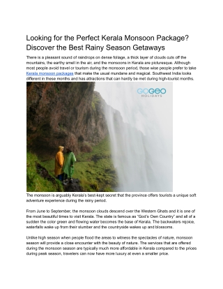 Looking for the Perfect Kerala Monsoon Package Discover the Best Rainy Season Getaways