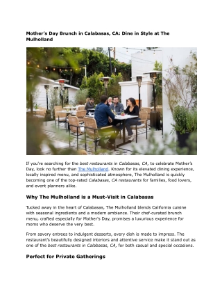 Mother’s Day Brunch in Calabasas, CA_ Dine in Style at The Mulholland